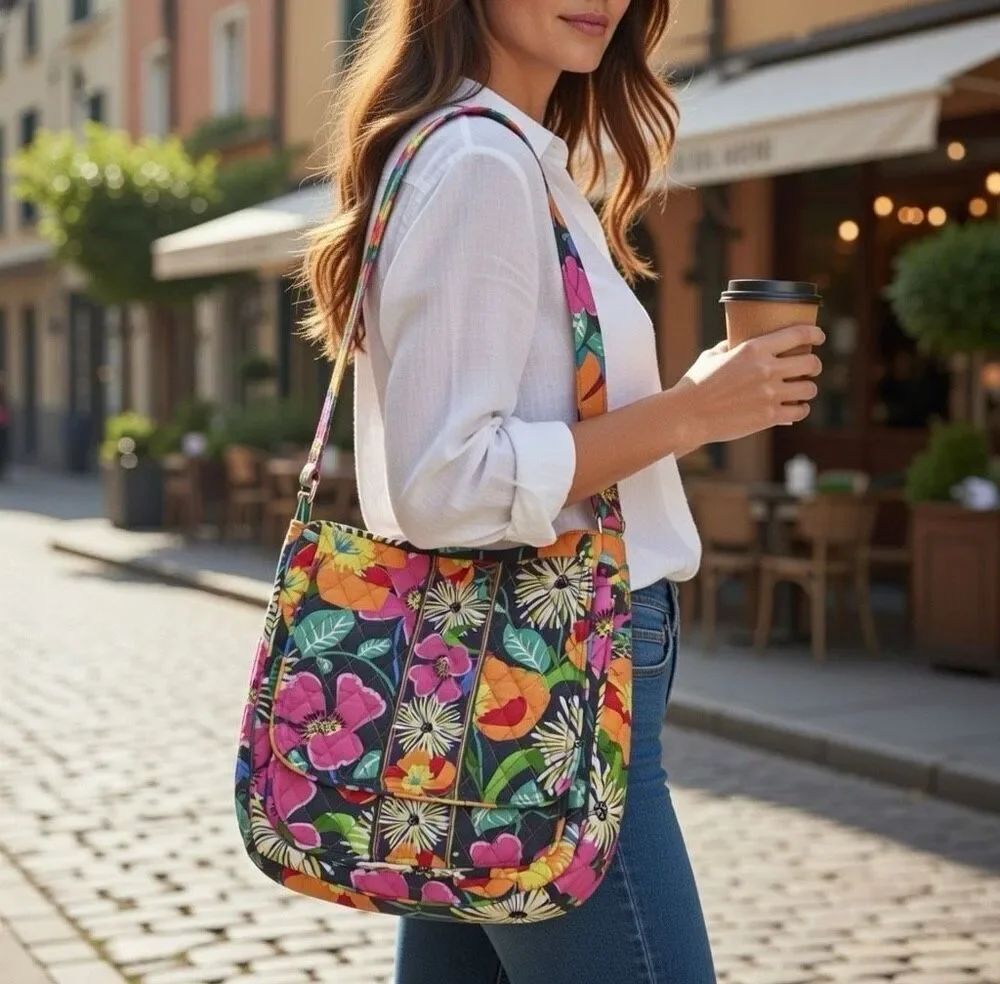 Vera Bradley Jazzy Blooms Mailbag Quilted Cross Body Adjustable Strap NWT